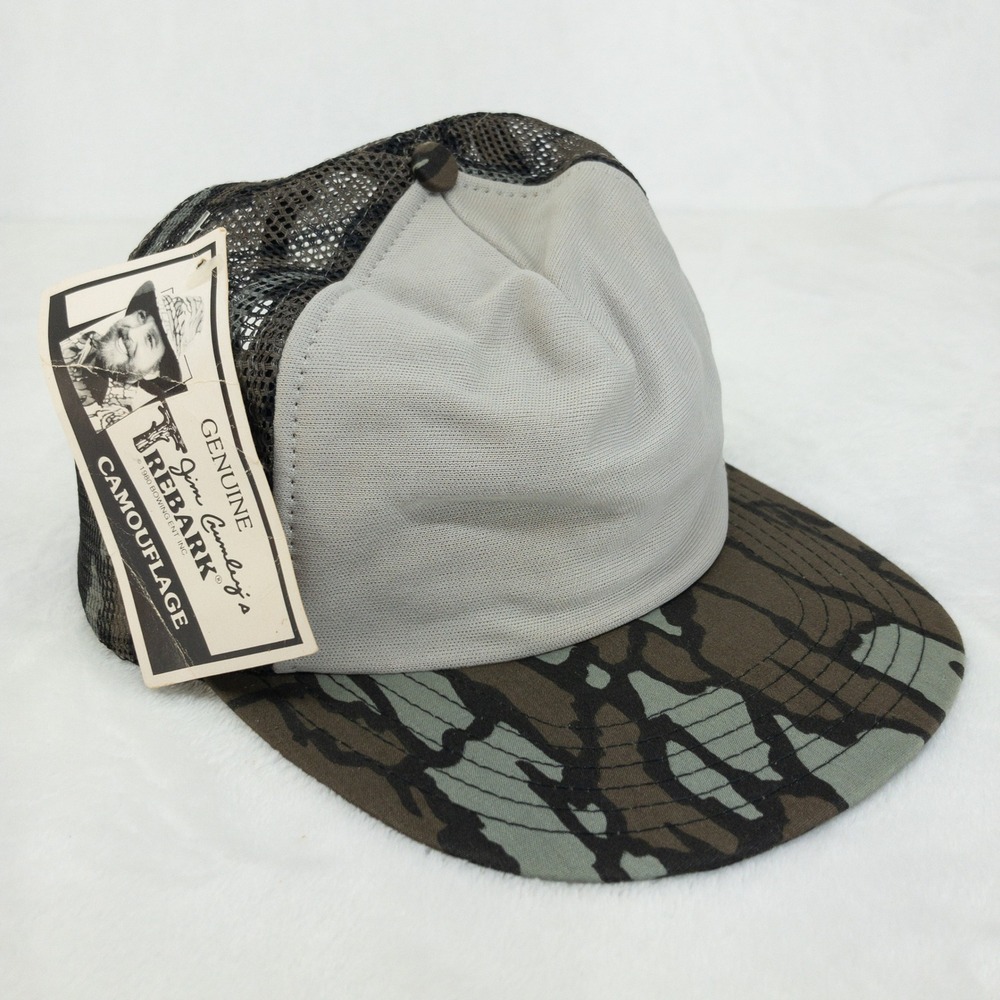 Jim Crumley Trebark Trucker Hat Mens Grey Camo Mesh Back Snapback Vintage USA